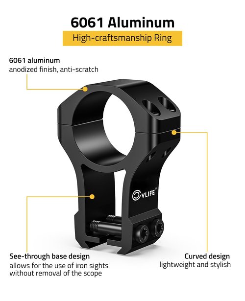 CVLIFE 1 inch Dovetail Scope Rings Mount for 3/8 inch or 11mm Dovetail Rails - High Profile 1" Rifle Scope Mount with See Through Base - 2 Pieces