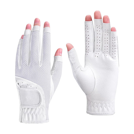 1 Pair Golf Gloves Women Fingerless Breathable Mesh UV Protection Anti-Slip Left & Right Hand Golfing Gloves Lightweight Driving Sports Gloves (White, Medium)