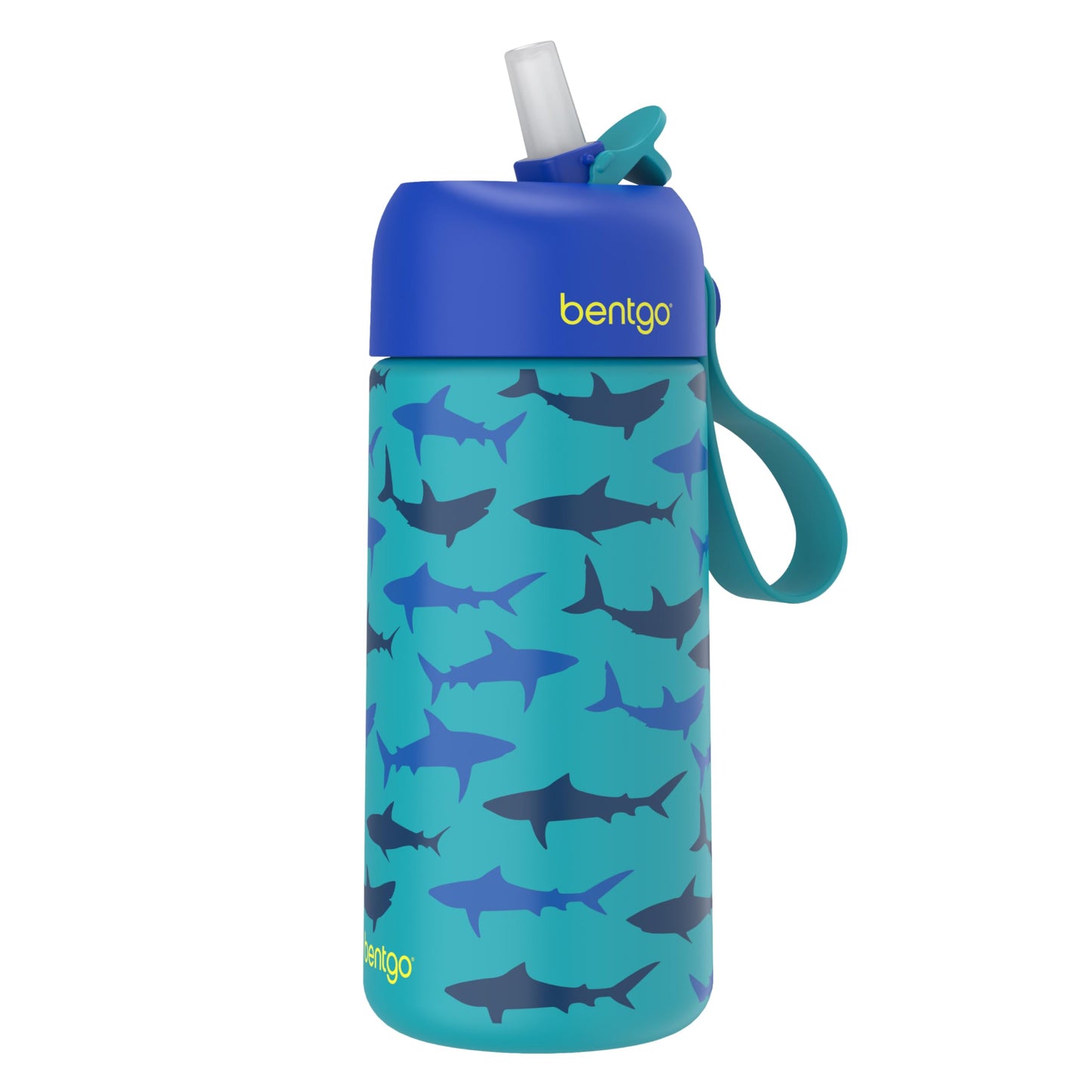 Bentgo® Kids Stainless Steel Insulated Water Bottle - Leak-Proof; Keeps Cool for 12 Hours; Durable, BPA-Free, Dishwasher Safe 14 oz. Cup for Ages 3+ for School/Sports/Daycare (Sharks)