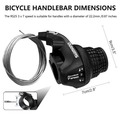 Airuzara 2 Pcs Bike Gear Shifters 3×7 Speed, Bicycle Revoshift Shift Lever RS25-3L RS25-7R Bicycle Twist Grip Thumb Gear Shifter for MTB Folding Mountain Bike