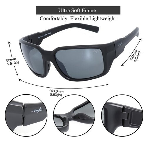 INFI Fishing Sunglasses Men Women Polarized Polycarbonate Lens Safety Protection Black Glasses Driving Golf Running Sports (Matte Black/Smoke Lens)