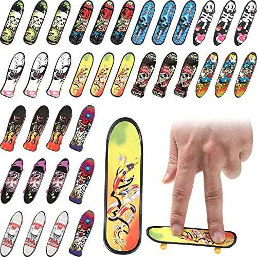 36 Pieces Mini Finger Skateboard Toy Skateboard Finger Boards with Double Sided Pattern Creative Fingertip Movement Toys for Birthday Goodie Bag Stuffers