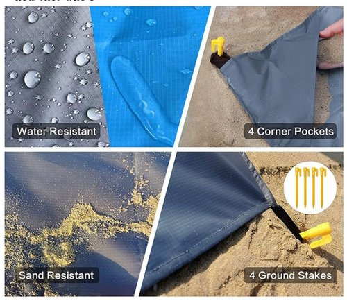 SPEFMODD Beach Blanket Waterproof Sandproof 78''×81''1-5 Adults Oversized Lightweight Beach Blanket Large Picnic Mat Beach Blanket for Travel Camping Hiking Picnic (Blue)