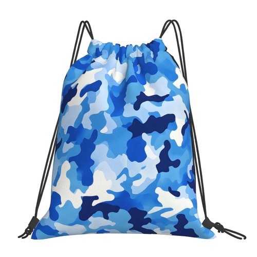 HEILIVIO Drawstring Bags Blue White Camouflage Backpack Bag Travel Beach Sport Gym Sack String Yoga Bag For Men Women