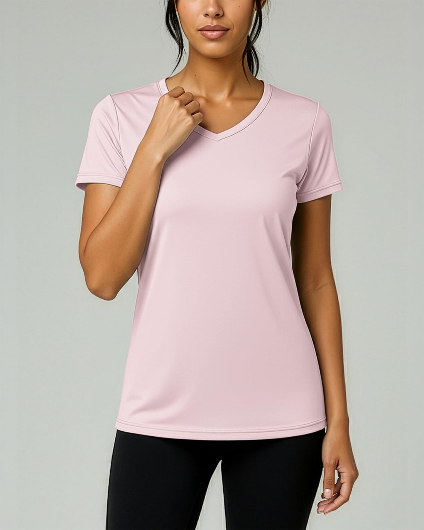 Real Essentials 5 Pack: Women's Dry-Fit Short Sleeve V Neck T Shirt Workout Fitness Yoga Top Tee (Available in Plus Size), Set 14, 3X