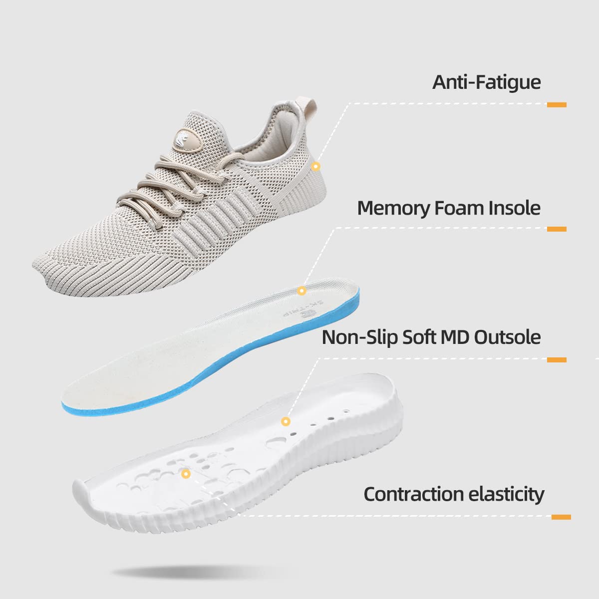SK·TRIP Women's Walking Shoes Lightweight Breathable Flying Woven Mesh Upper Casual Jogging Shoes Ladies Tennis Shoes Workout Footwear Gym Sneakers for Women Beige