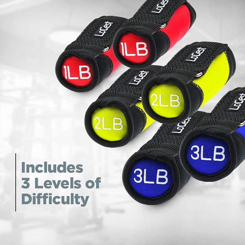 Logest Soft Hand Weights Set - 1-4 lb Adjustable Neoprene Dumbbells with Velcro Straps (Red, Yellow, Blue, Purple) - For Walking, Aerobics, Yoga
