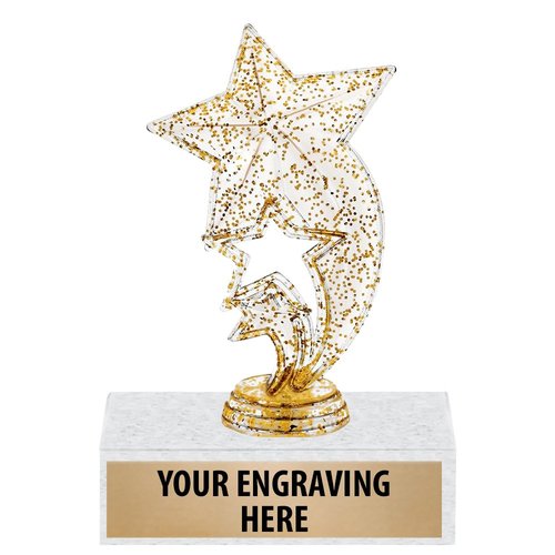 6" Gold Glitter Star Rocket Trophies - Custom Star Trophy Award