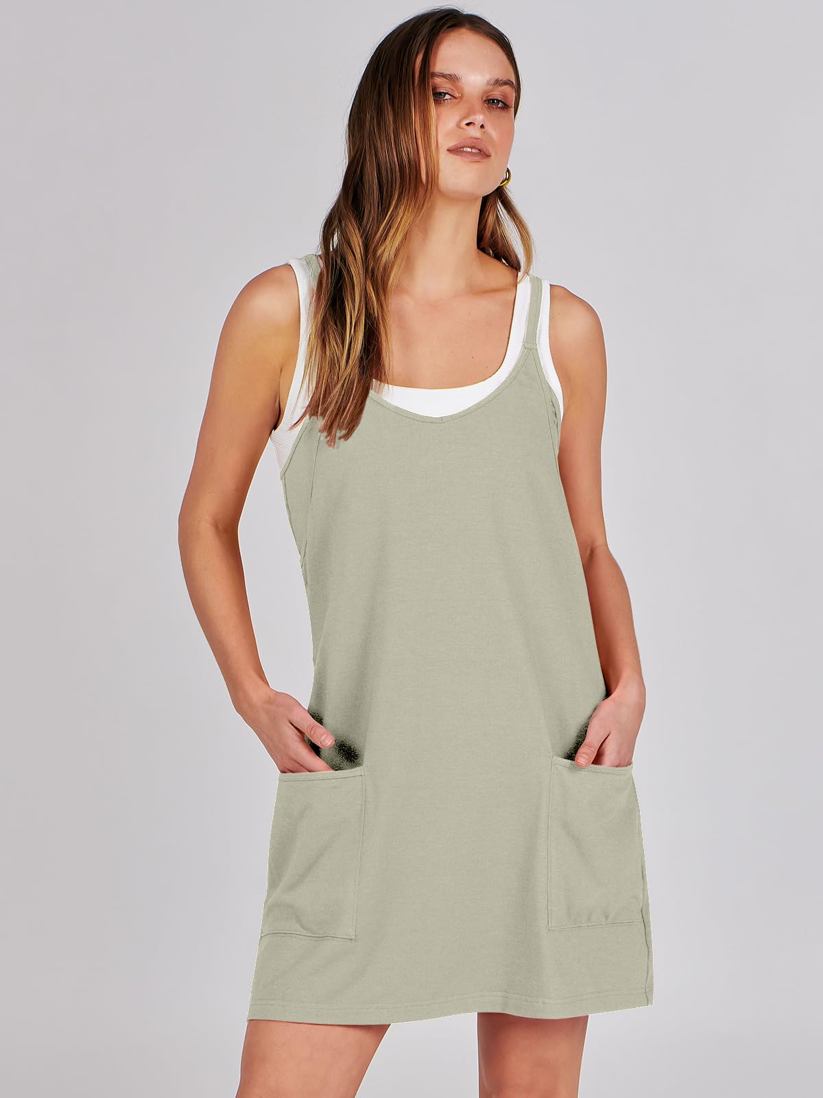 ANRABESS Women Athletic Dress Summer Tennis Workout Active Sports Mini Romper Dress Built in Shorts Travel Vacation Clothes Light Grey Medium