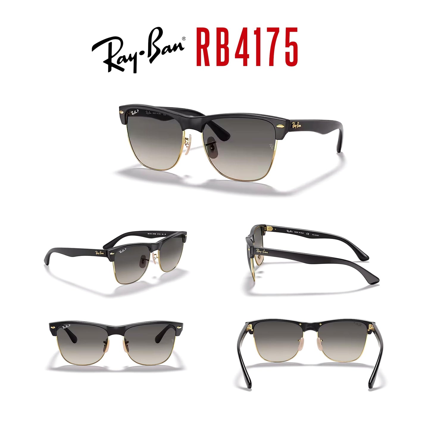 Ray-Ban RB4175 Clubmaster Oversized 877/M3 57MM Demigloss Black/Crystal Lens Dark Grey Gradient Polarized Square Sunglasses for Men (Large)