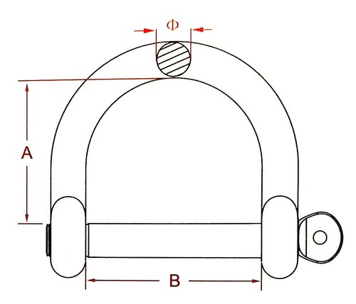 US STAINLESS Stainless Steel 316 Wide D Shackle (1/2" Wide D)