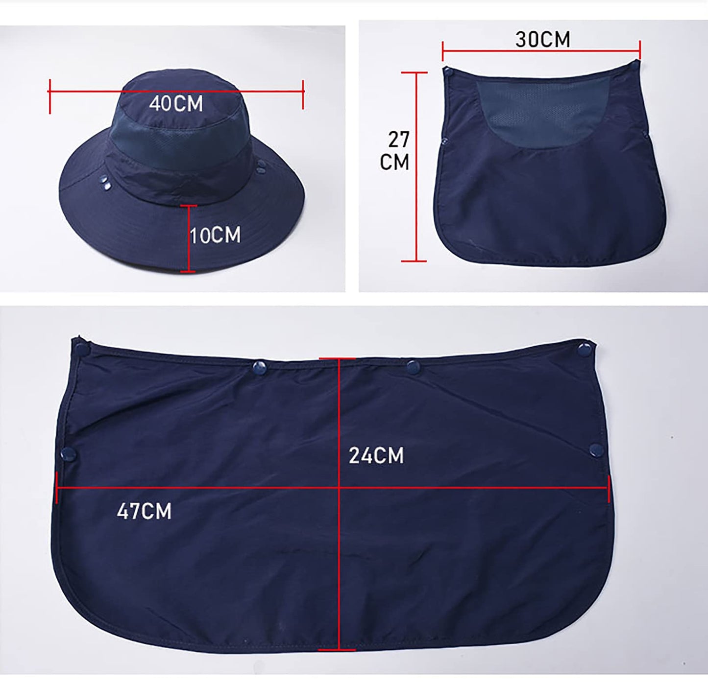 Sun Hat for Women Men Wide Brim with Removeable Neck Face Flap UPF50+ Fishing Bucket Hats Navy