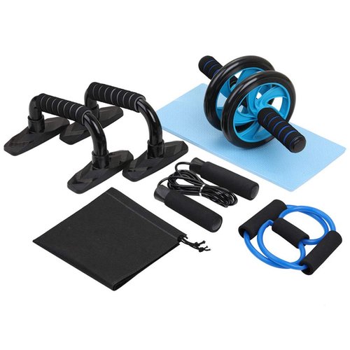 BESPORTBLE 6pcs Home Gym Equipment Kit Ab Roller Wheel Push Up Bars Jump Rope Pull Band Knee Pad with Storage Bag for Househeld Indoor Fitness Exercise Workout