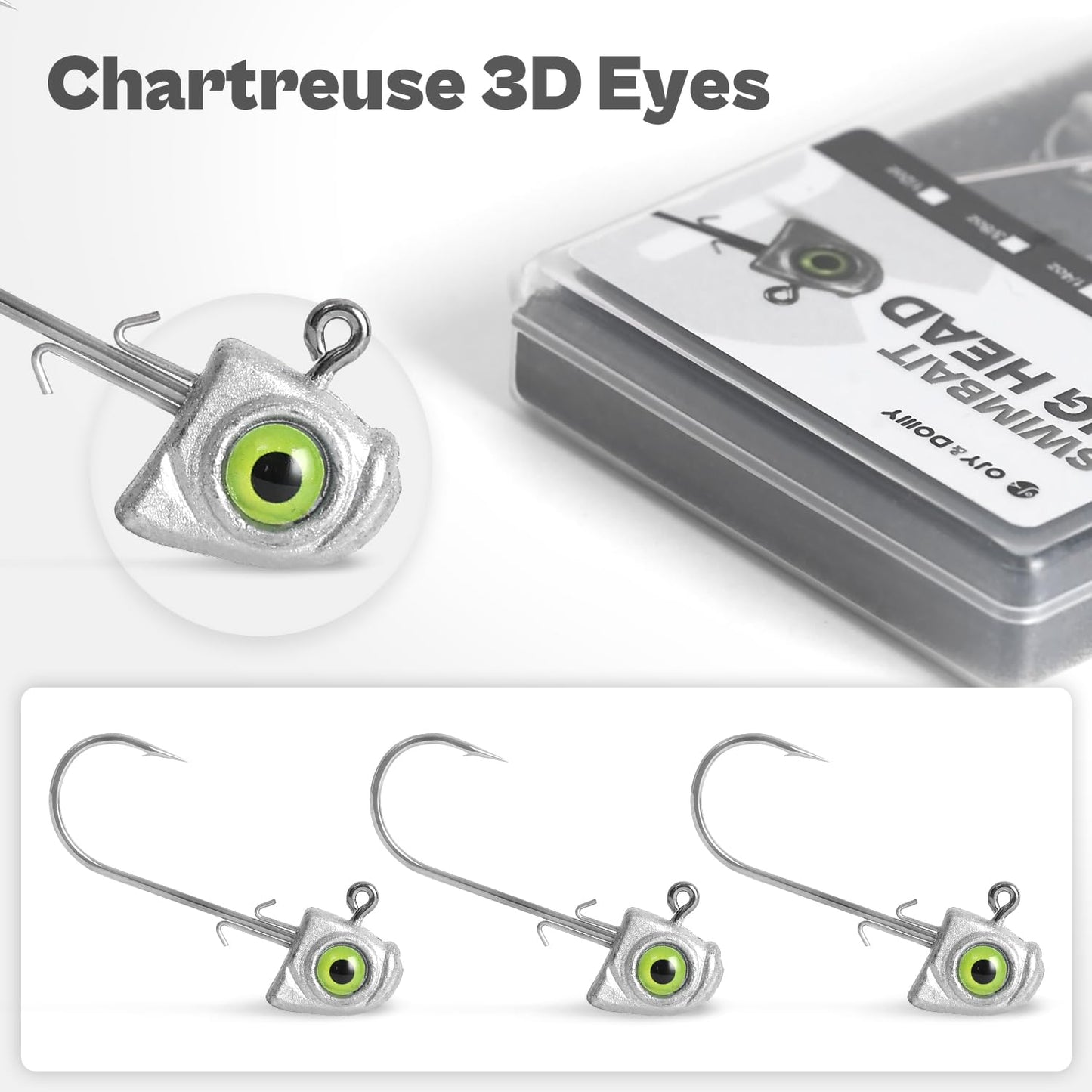 OJY&DOIIIY Swimbait Jig Heads with Chartreuse Fish Eye, 1/8 3/16 1/4 3/8 1/2oz Jigheads for Freshwater&Saltwater Fishing 15-Pack