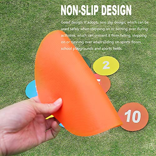 Numbered Poly Spot Markers - 10pc Anti-Slip 9 Inch Floor Dots for Sports & Training - Black