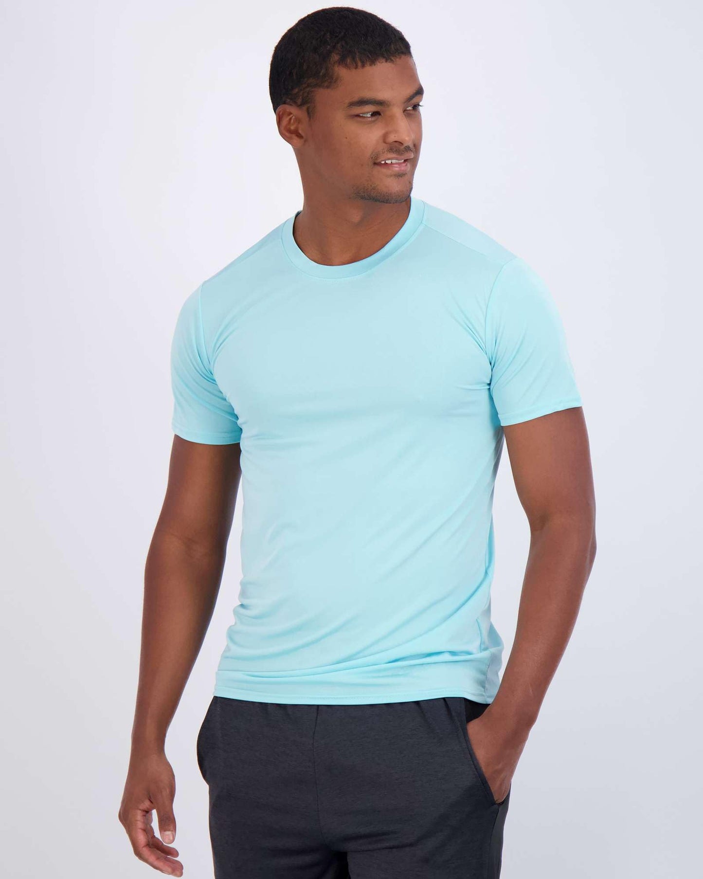 Real Essentials 5 Pack: Men's Dry-Fit Short Sleeve Crew Neck T Shirts Fitness Running Gym Workout Cool Exercise Athletic Tee, Set 19, Small