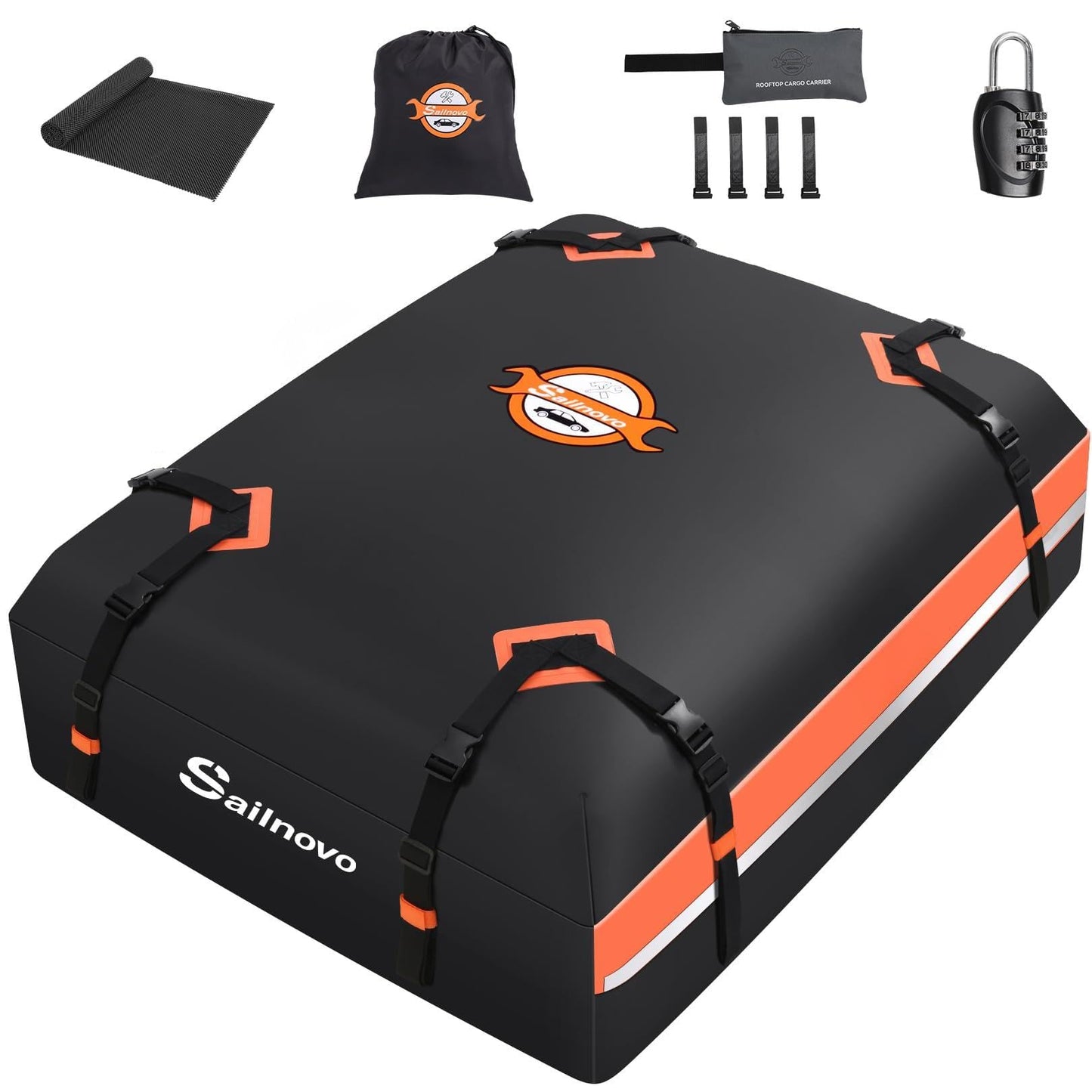 Sailnovo Rooftop Cargo Carrier 20 Cubic, Waterproof Car Roof Bag Car Top Carrier Car Roof Storage with Slip Mat, 6 Door Hooks Combination Lock, for All Vehicle Roof with/Without Rack Cross Bar