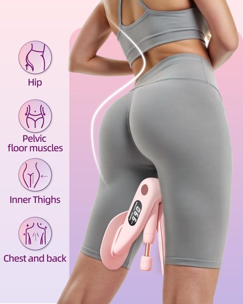 Mexlyca Thigh Master, Pelvic Floor Muscle Trainer Adjustable Resistance Inner Thigh Exerciser, Upgraded 360° LED Inner Thigh Exerciser, Kegel Trainer for Postpartum Rehabilitation 20LB Resistance Band
