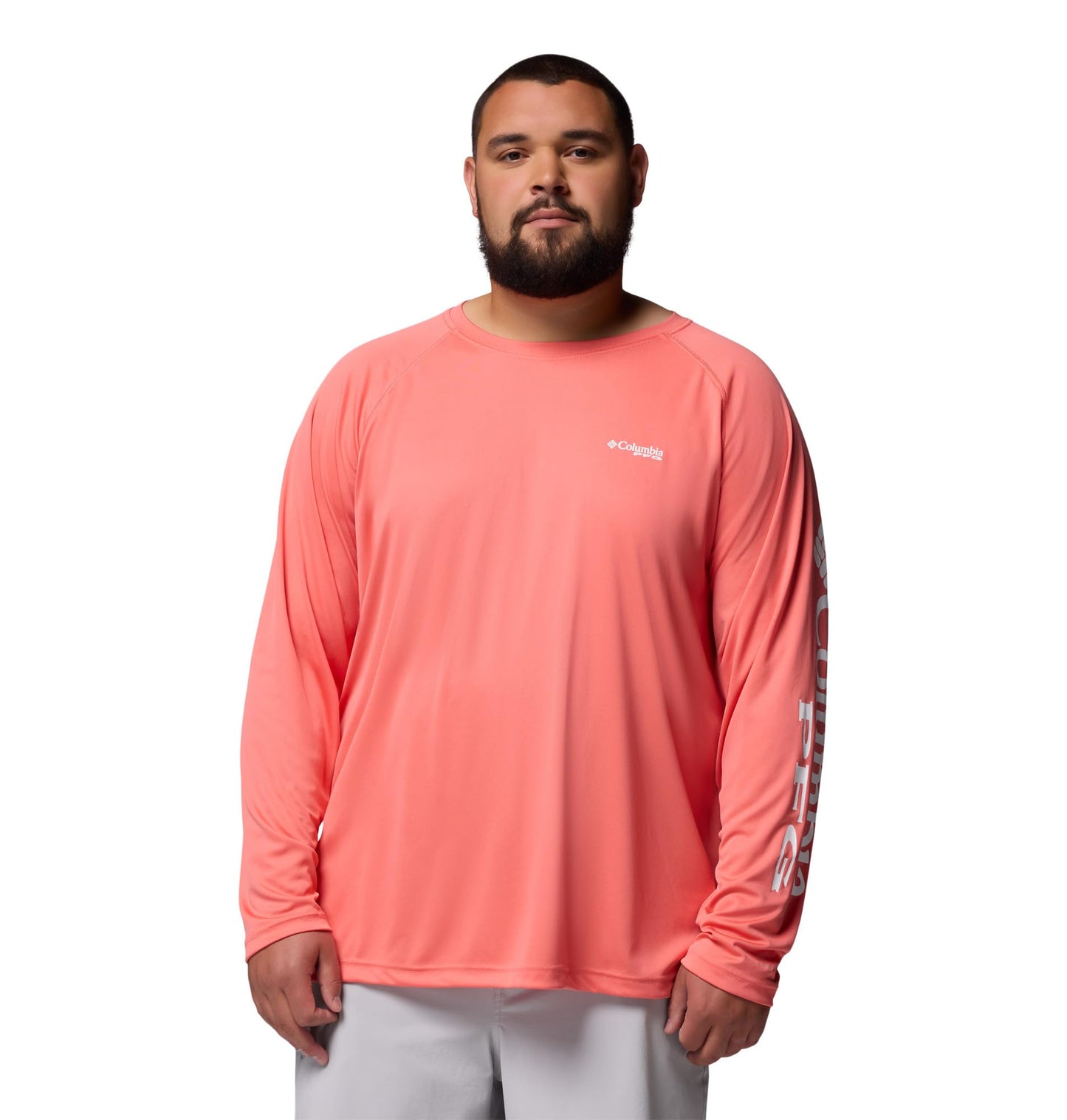 Columbia Men's PFG Terminal Tackle Long Sleeve Fishing Shirt, Melonade/White Logo, 3X