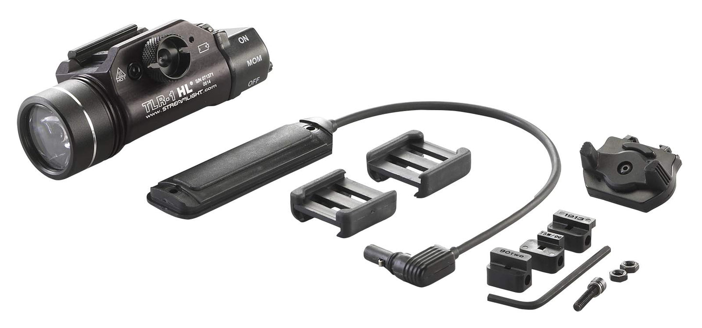 Streamlight 69262 TLR-1 HL 1000-Lumen 20000 Candela Rail-Mounted Tactical Weapon Light with Long Gun Kit Includes Safe Off Remote and Standard Switches, Remote Pressure Switch, Mounting Clips, Black