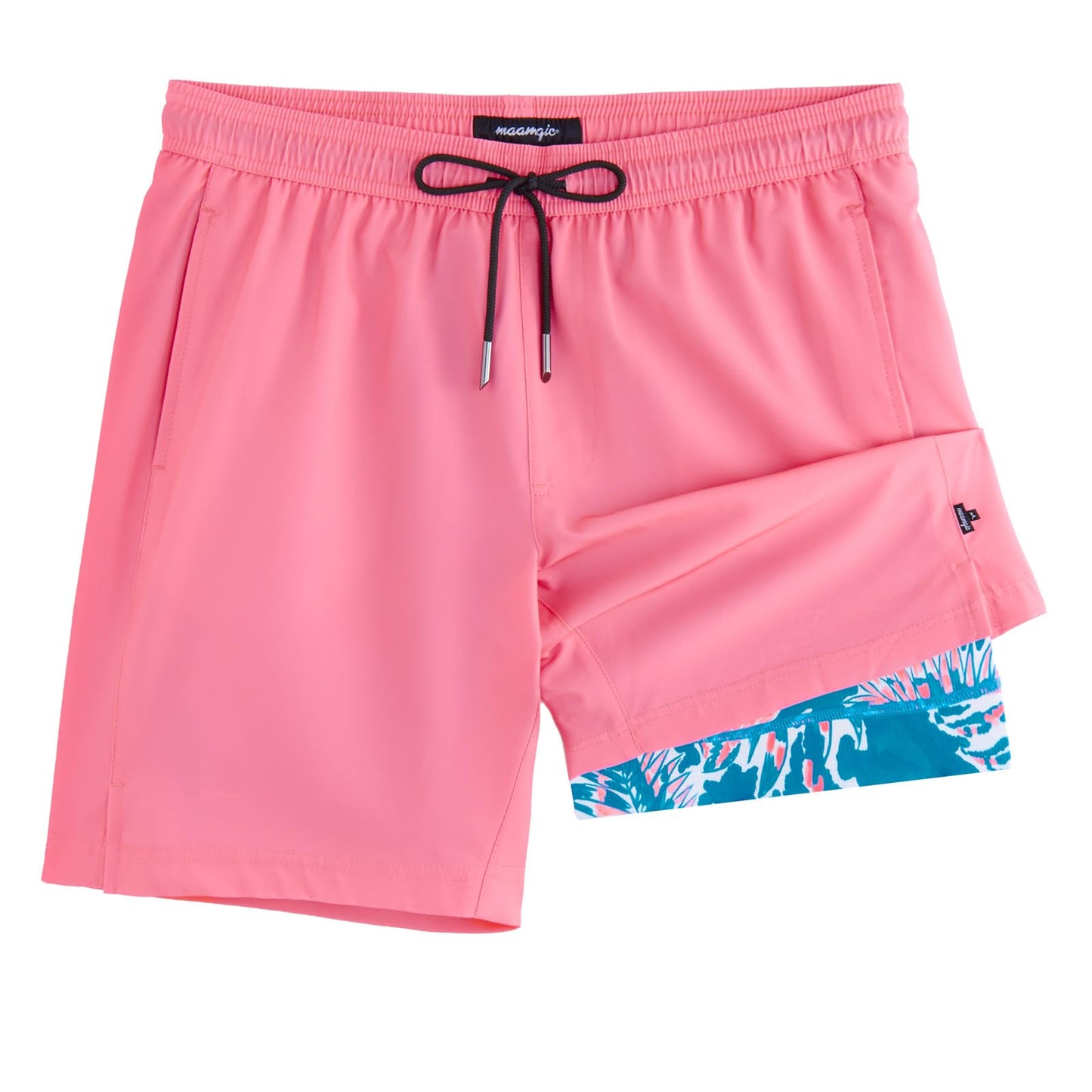 maamgic Mens Swim Trunks with Compression Liner 7 Inch Inseam Mens Bathing Suit Quick Dry Swimming Trunks Swimsuit Pink Flowers Medium