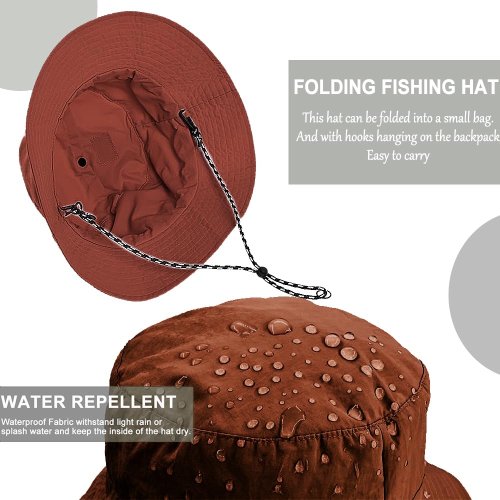 Foldable Bucket Hat for Men Women - Quick Dry Wide Brim Sun Hat with UPF 50+ UV Protection, Packable Breathable Cap for Travel, Hiking, Fishing & Beach（Brick red）