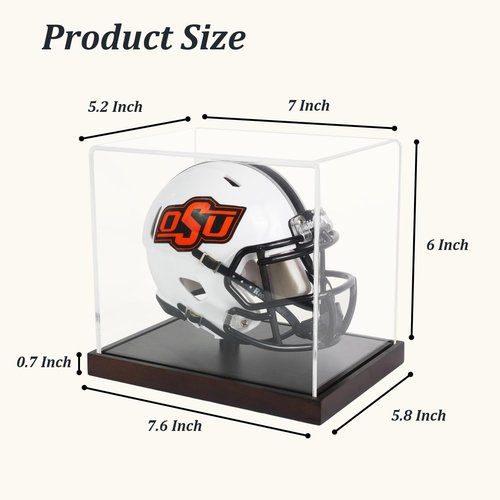 ZQYALPSID Mini Helmet Display Case, Acrylic Clear 1/2 Football Baseball Helmet Display Case, One Piece Collection Case with Wooden Base,Ideal Gift for Sports Fans and Enthusiasts (7×5.2×6 Inches)