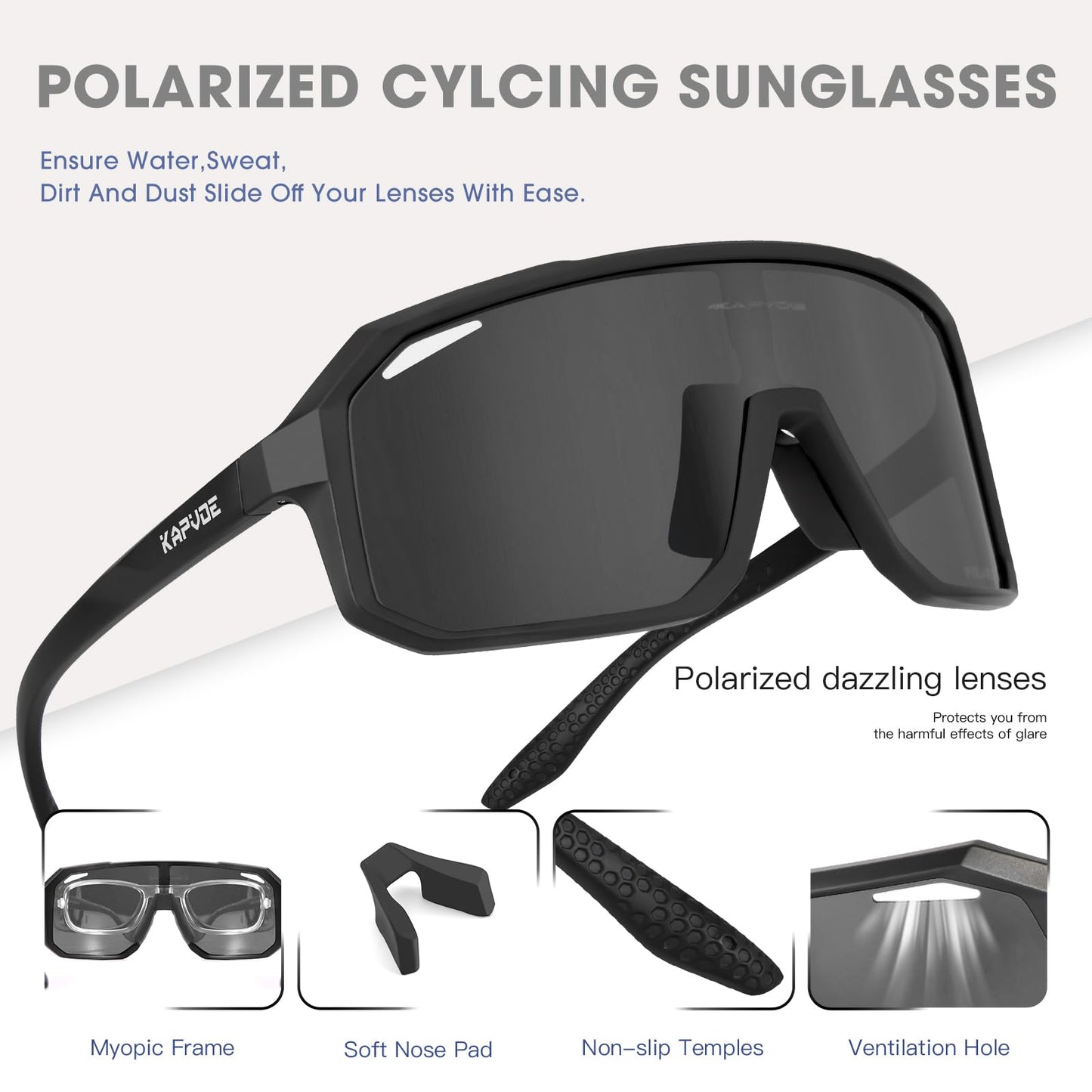 KAPVOE Polarized Cycling Glasses Sports Sunglasses, UV400 Running Fishing Baseball Glasses for Men Women K62