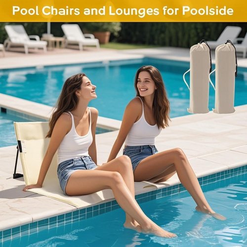 MOQRUAO 2 Pack Foldable Poolside Chairs – Portable Flip Chairs for Edge of Pool, Beach, Camping, Picnic, Lawn – Compact & Lightweight Outdoor Seating Accessories (2, Light Beige)