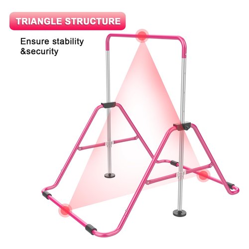 Gymnastic Bars for Kids with Adjustable Height, Folding Gymnastic Training Kip Bar, Junior Expandable Horizontal Monkey Bar for Home (Pink_Mat)