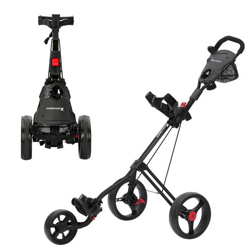 XDriveMax GC27 3 Wheel Golf Push Cart, Golf Trolley Folding Lightweight Bag Pull Cart Caddy Cart for Clubs and Bag with Cup Holder Scorecard Holder/Storage Compartment (Black)