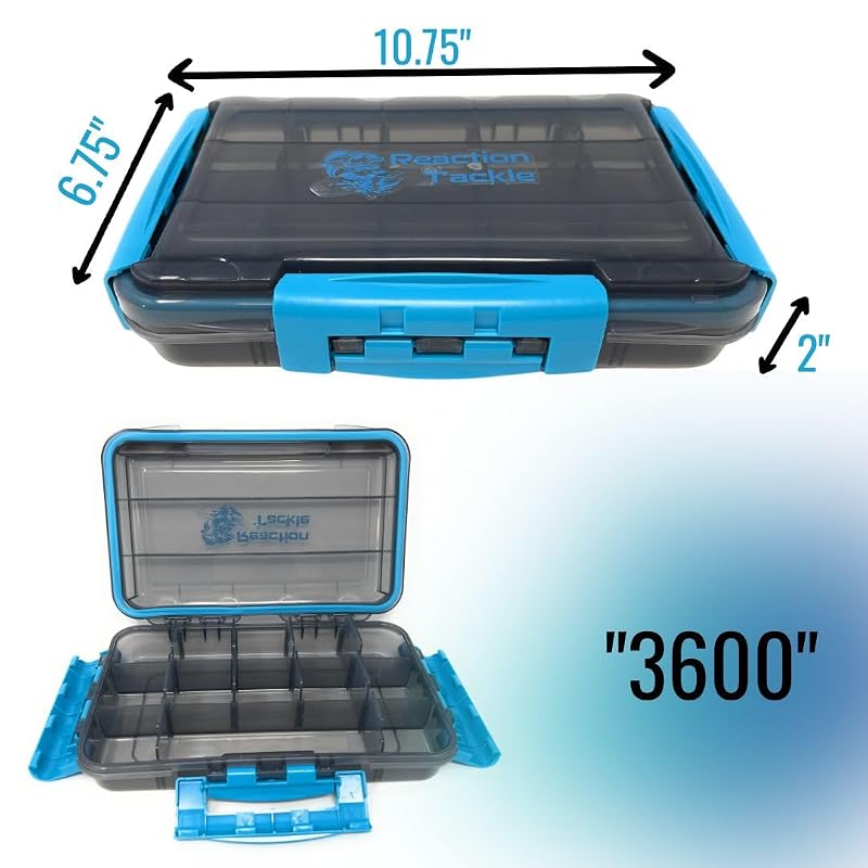 Reaction Tackle 3600 4-Pack Tackle Trays with Gasket Seal, 3 Clips, Removable Dividers