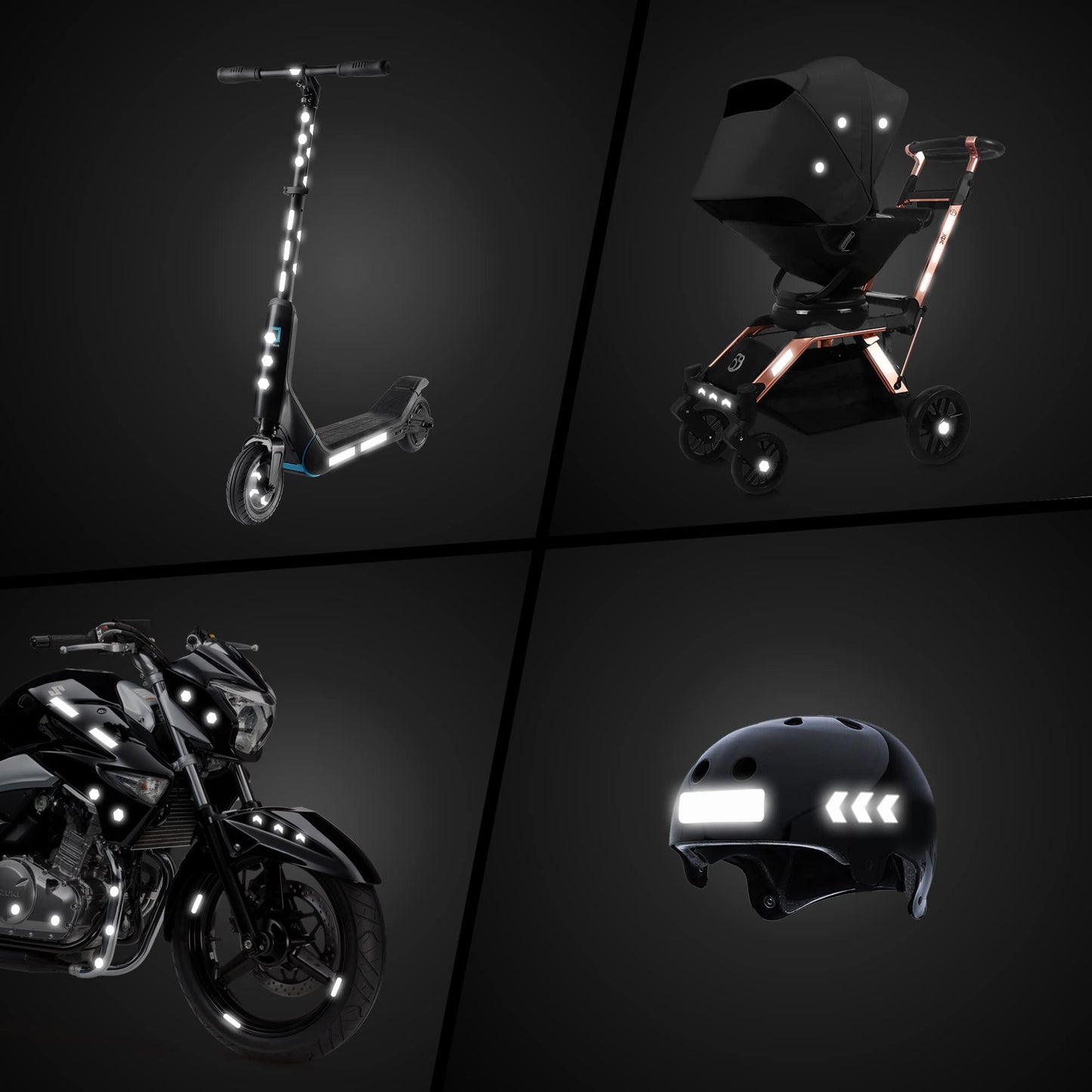 LOOM Reflective Stickers | 67pc Engineer Blk | Reflective Stickers for Helmet, Bike, Motorcycle, Hard Hat | Waterproof Reflectors for Car, Trailer | Bike Reflectors for Night Riding