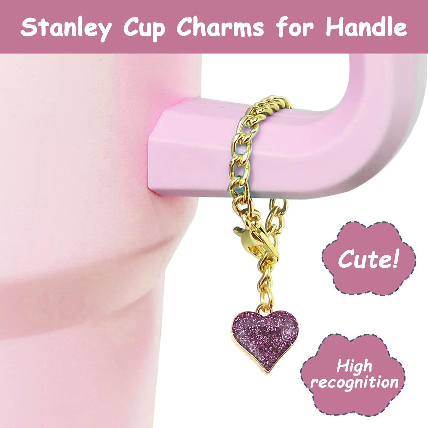 Stanley Cup Accessories Set,Including 2 Pcs 0.4in Straw Cover, 1 Silicone Spill-Proof Stopper Set of 3, 1 Cute Heart Handle Charm, 1 Silicone Boot Fits Stanley 40&30 Oz Tumbler (Fuchsia)