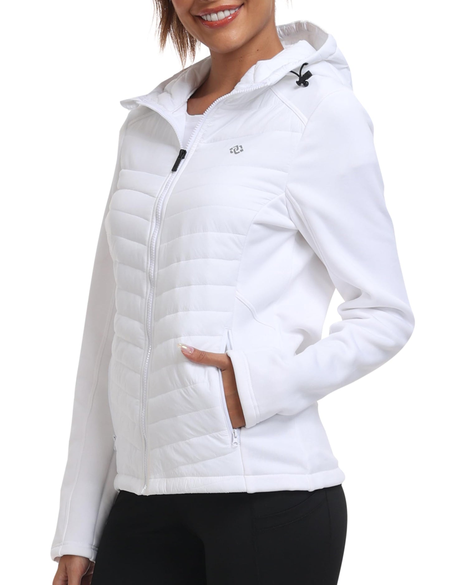 MoFiz Women's Lightweight Warm Jacket Running Insulated Windproof Fall Jackets Winter Hiking Hybrid Puffer Coat White L