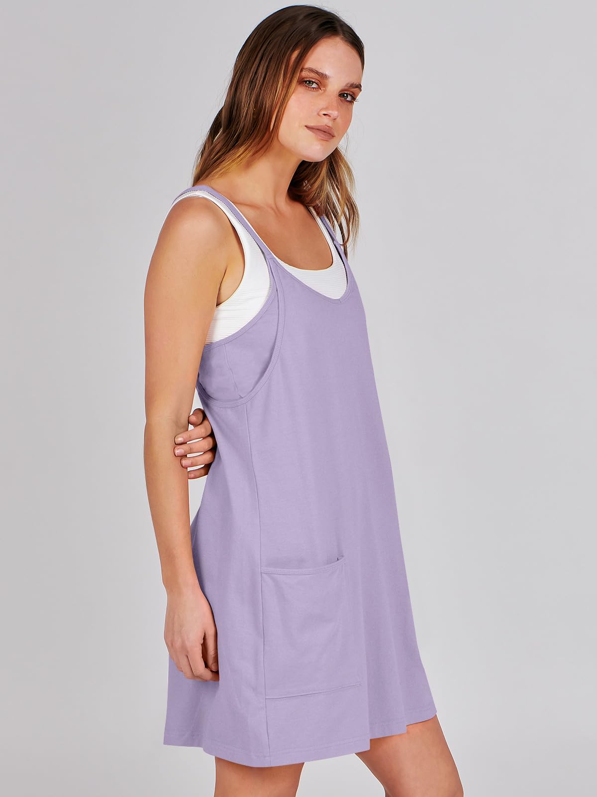 ANRABESS Women Athletic Dress Summer Tennis Workout Active Sports Mini Romper Dress Built in Shorts Travel Vacation Clothes Light Purple X-Smal