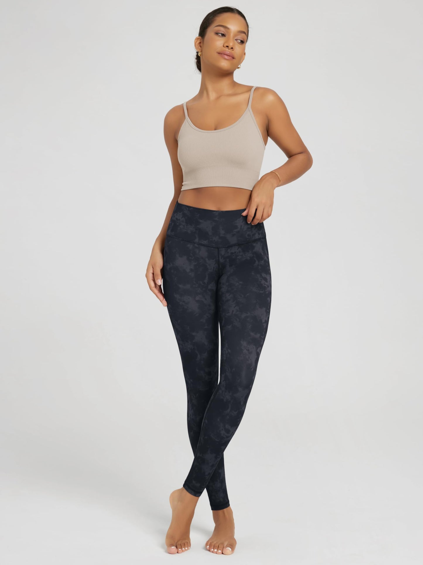 ODODOS Buttery Soft Lounge Yoga Leggings for Women Full Length 28" High Waist Yoga Pants, Tie Dye Smoke Ink, X-Large