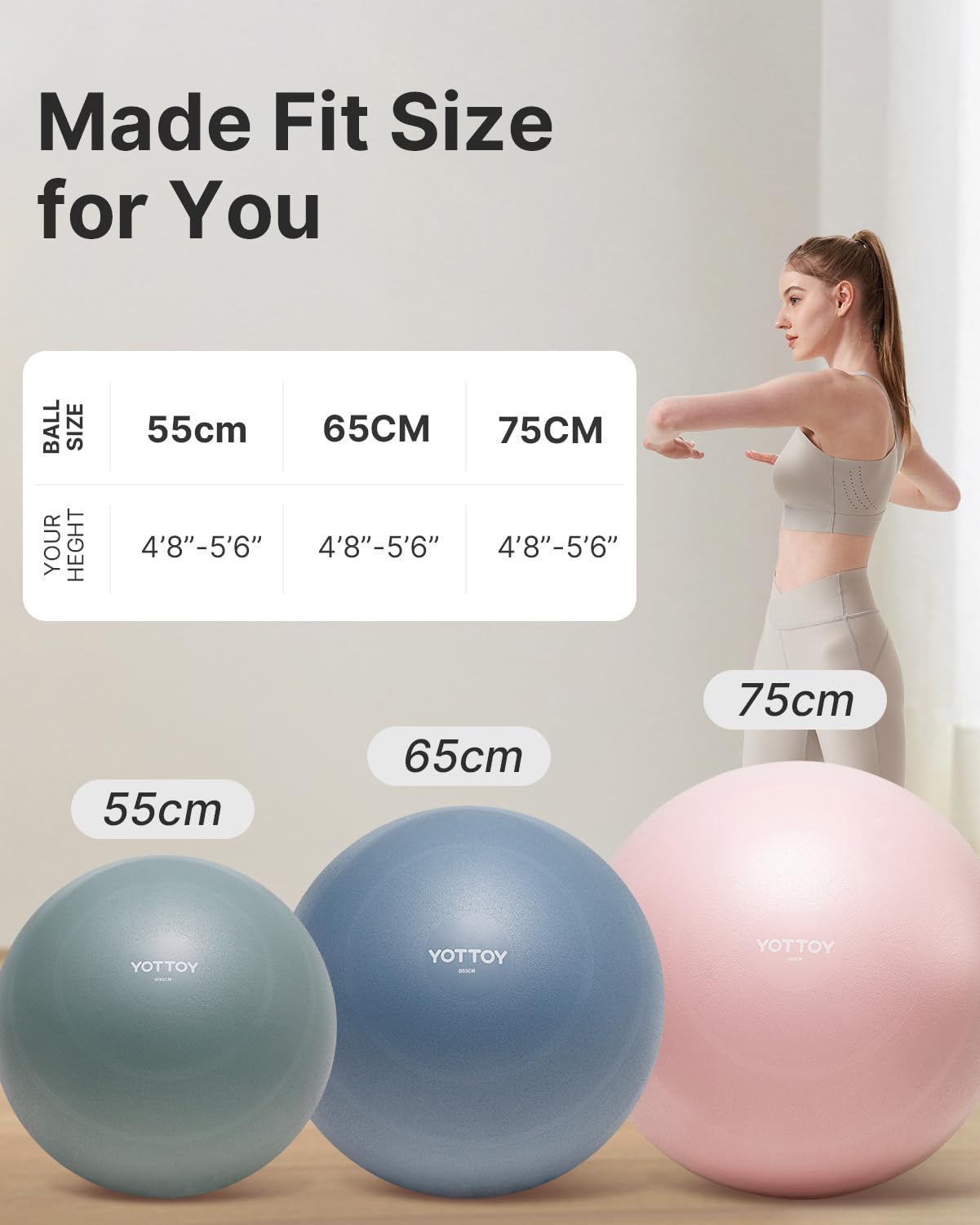 YOTTOY Anti-Burst Exercise Ball for Working Out, Yoga Ball for Pregnancy,Extra Thick Workouk for Physical Therapy,Stability Ball for Chair Fitness with Pump (Blue)