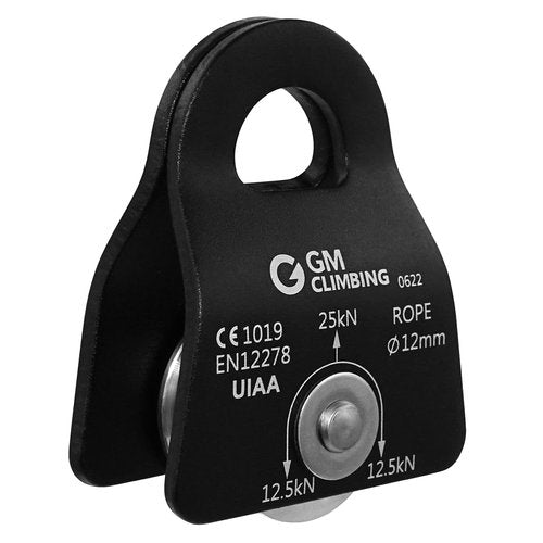 GM CLIMBING Black Micro Prusik Minding Pulley 25kN CE UIAA Certified 12mm Single Pulley Mobile Side Plates for Arborist Rigging Climbing Rescue Pack of 2