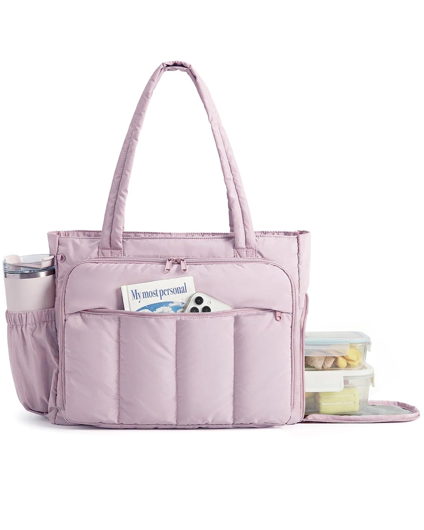 BAGSMART Laptop Tote Bag, Lunch Tote Work Bag with Lunchbox Compartment, Large Puffer Teacher Nurse Tote Large Shoulder