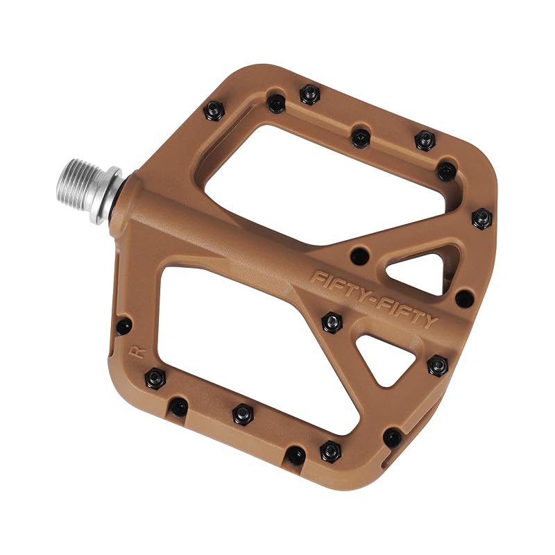 Non-Slip MTB Pedals - Nylon Composite Flat with 9 Pins per Side, 0.7in Thick (Gum Variation)