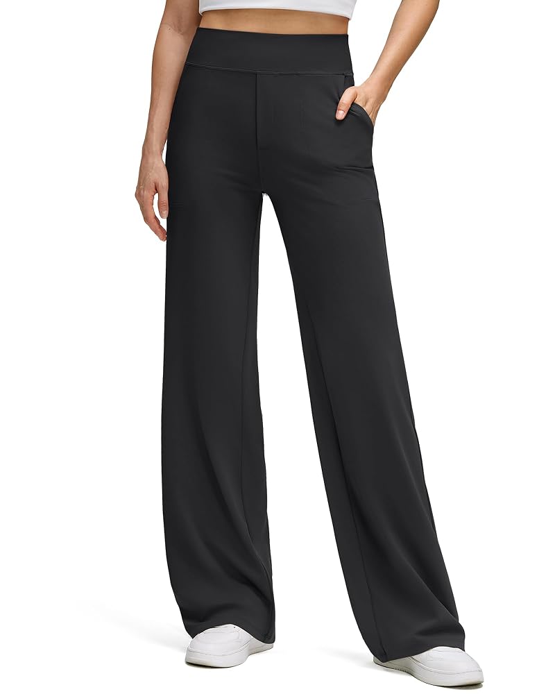 G4Free BareFeel Women’s High-Stretch Wide-Leg Pants with Pockets, Black, Medium