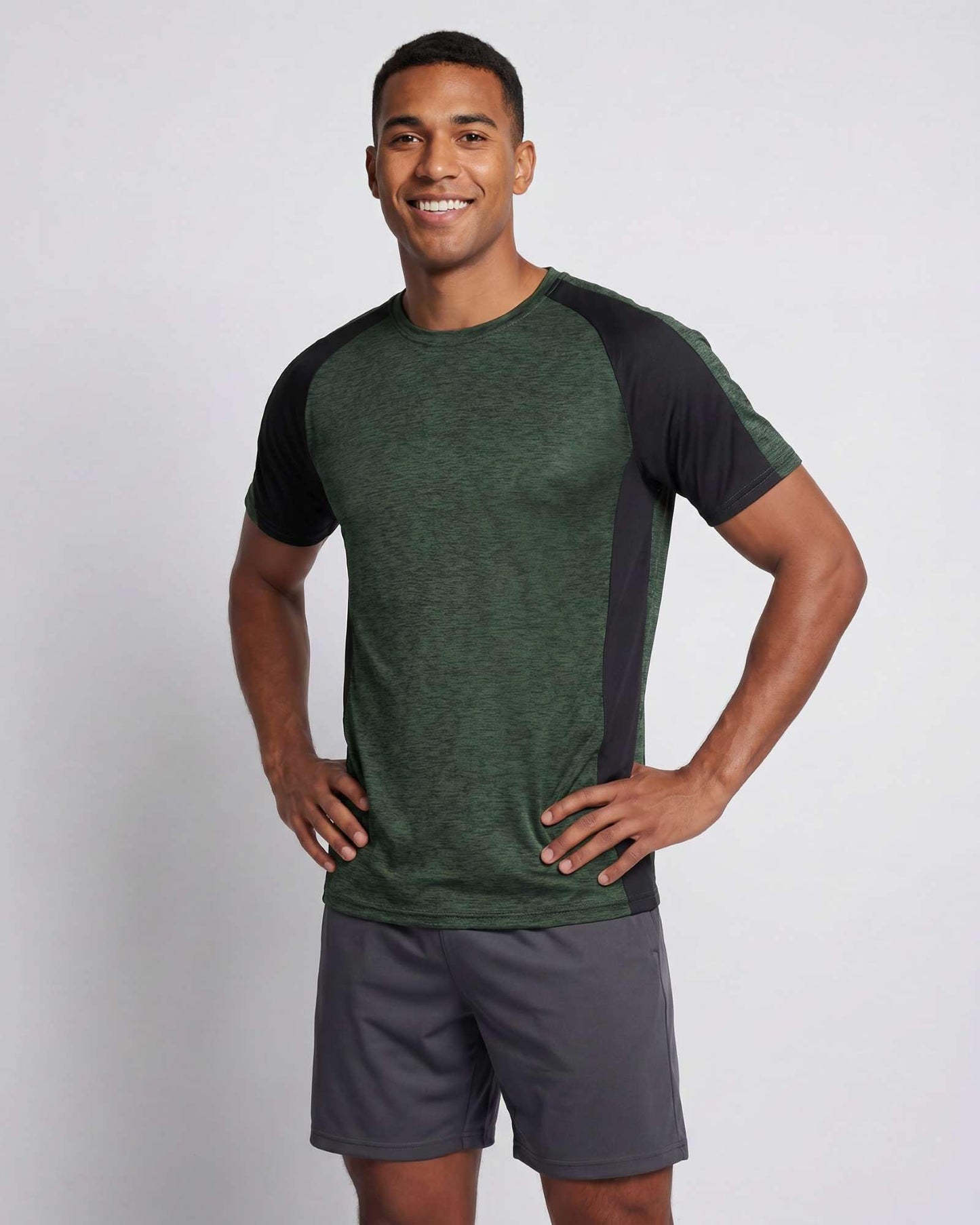 Real Essentials 5 Pack: Men's Dry-Fit Short Sleeve Crew Neck T Shirts Fitness Running Gym Workout Cool Exercise Athletic Tee, Set 13, Large