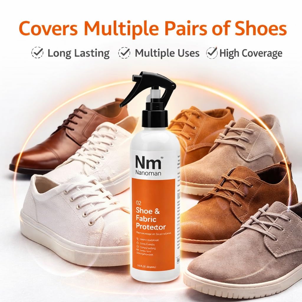 Nanoman Shoe & Fabric Protector Spray 250mL – Waterproof & Stain Repellent for Sneakers, Suede, Leather & Clothing | PFAS-Free