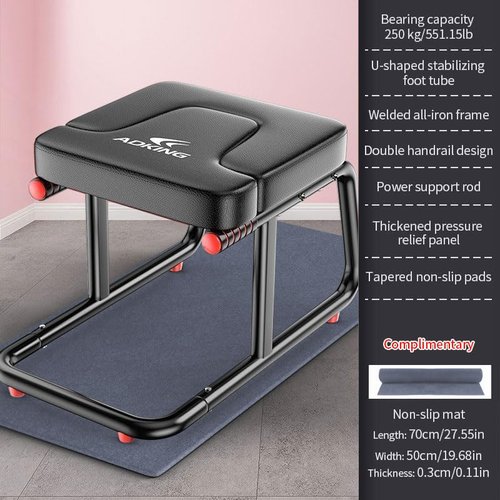 PEENHO Multi-Functional U-Shaped Stool Chair – 250KG Capacity, Double Armrest, Non-Slip Yoga Fitness Aid, Thick Breathable Mat, Home & Gym Stability Stool (Black)