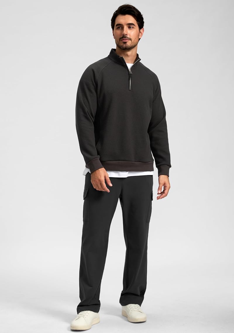 Pudolla Men’s Cotton Cargo Sweatpants with 6 Pockets, Black XL