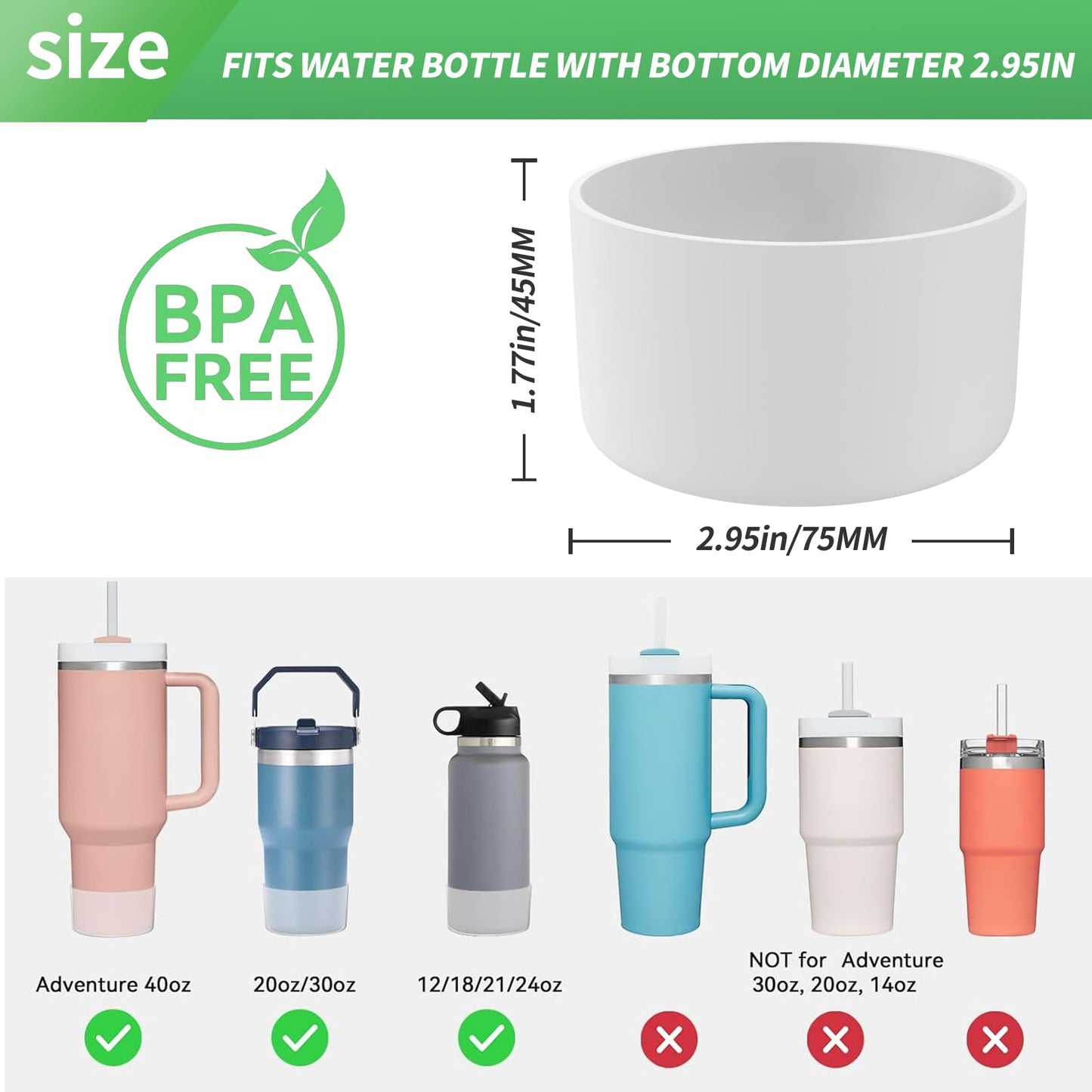 Manesi Silicone Bumper Boot Quencher H2.0 40 oz 30 oz Tumbler with Handle & IceFlow 20oz 30oz, Protective Water Bottle Bottom Sleeve Cover, Tumbler Accessories (White)