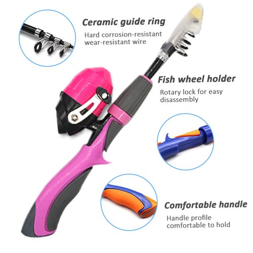 Xweptuy 4Pcs/Set Kids Fishing Set Portable Telescopic Fishing Rod 6-Section Beginner Pole with Spinning Reel, Portable Bag, Tackle Box for Boys, Girls, Youth Gift (Style 2) #