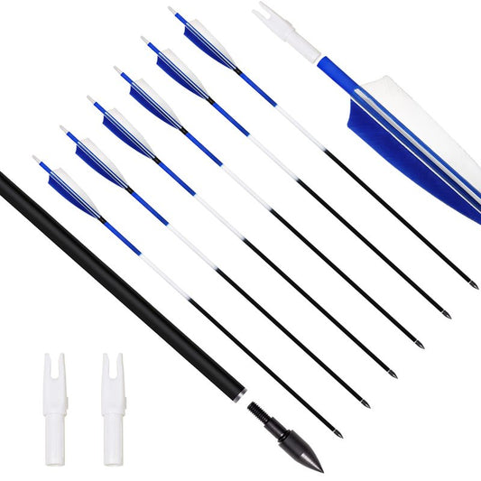 ARCHERY SHARLY 31Inch Carbon Hunting Arrow for Compound & Recurve Bow, Turkey Feather Fletching Targeting Practice Arrows with Removable Tips Blue White (Pack of 6)