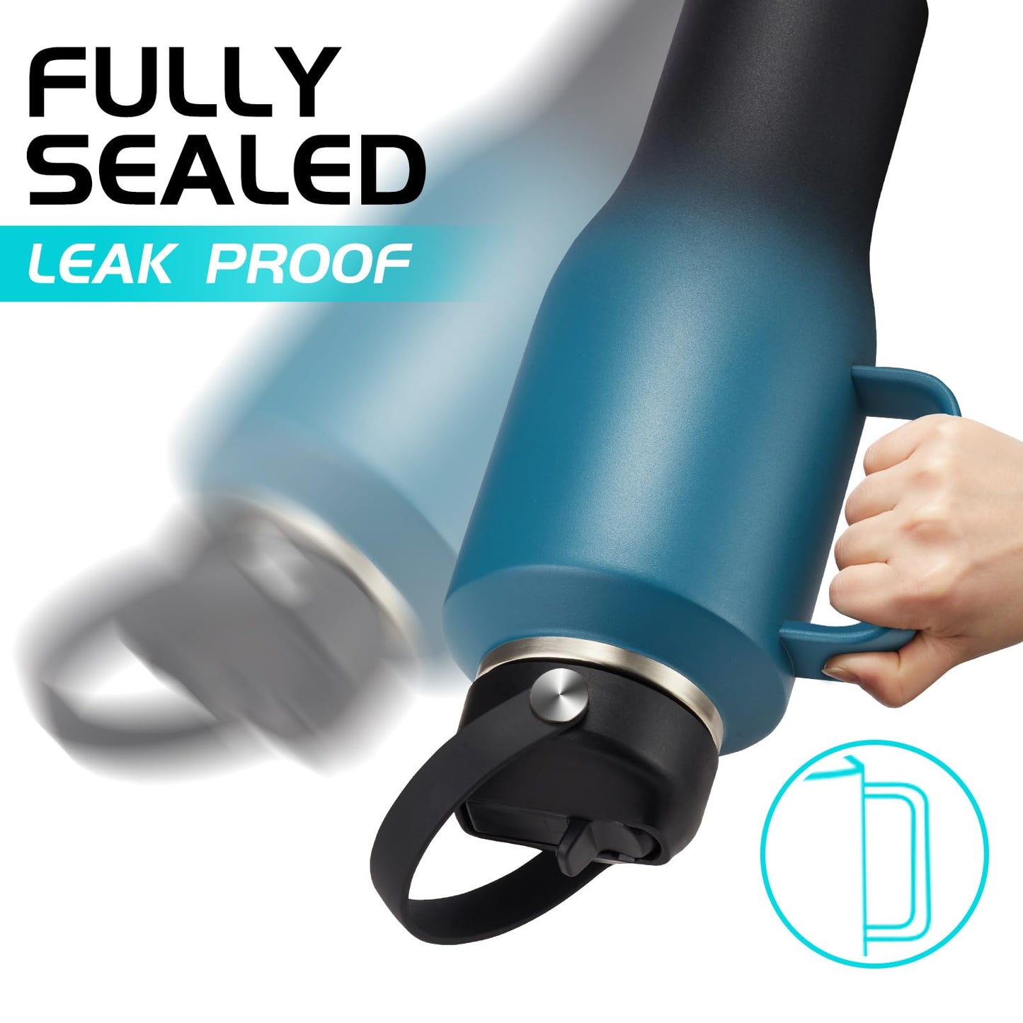 40 oz Insulated Water-Bottle that fits in Cup Holder - Cold 48h/Hot 24h, Stainless Steel Tumblers with Lids and Straws & Bottle Sleeve, Leak Proof Metal Flask Cup, Travel Coffee Tumbler with Handle